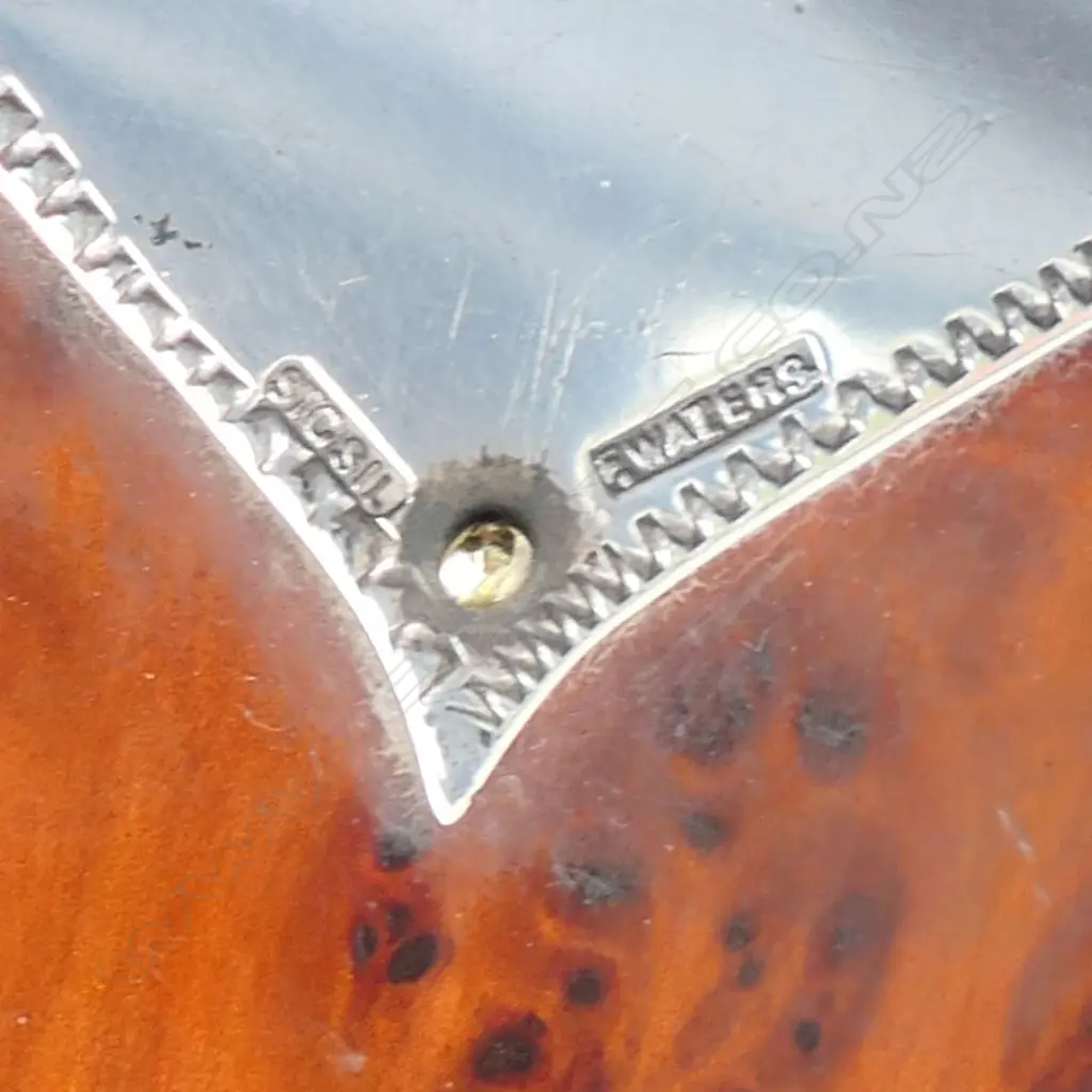 F Waters (Palmerston North) burr totara 1915 trophy plaque with silver mounts, Image 1++